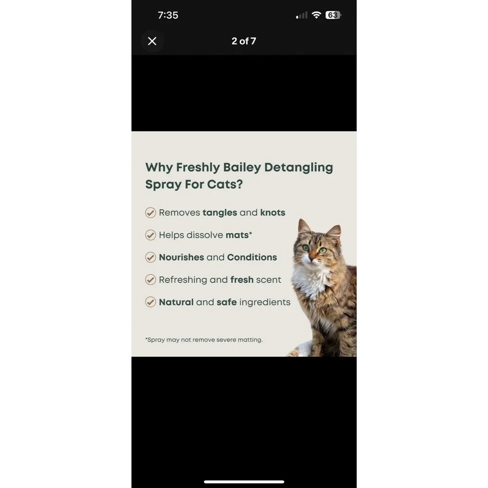2 Bottles Freshly Bailey Cat Detangler Spray Natural Leave-In Conditioner 16Oz
